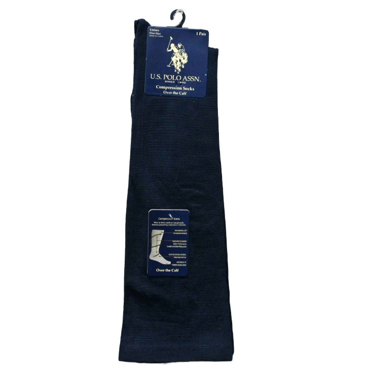 MENS 1PK COMPRESSION OVER THE CALF SOCKS SIZE 6-12 BLUE C/P 48 US POLO ASSN