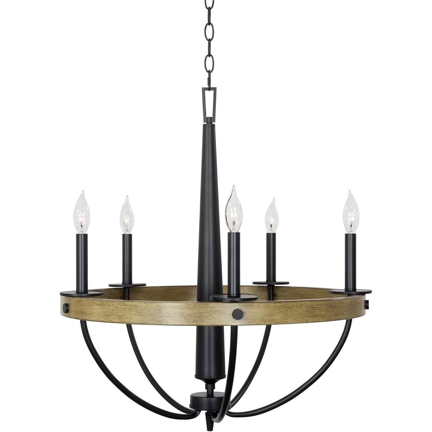 Madison 27" 5-Light Modern Rustic Farmhouse Light | Circular Open Design | Smoked Birch Wood Style & Black Finish C/P 1