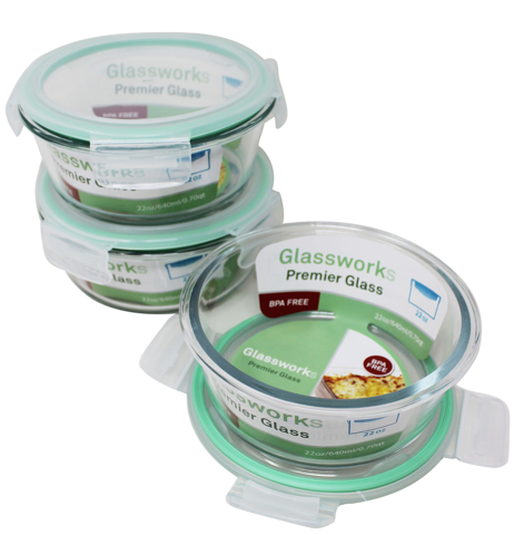 620ml ROUND GLASS FOOD CONTAINER C/P 24