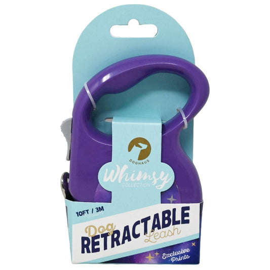 DOG RETRACTABLE LEASH 10FT PRINT PURPLE PLASTIC C/P 48