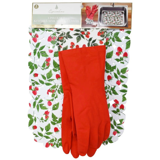 3pc Berry Kitchen Mat Sil Glove Set C/P 24