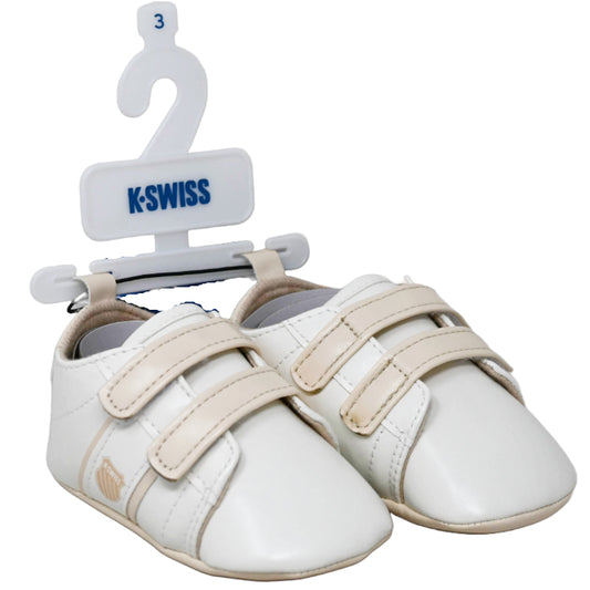 K-SWISS WHT/TAN INFANT GIRLS SNEAKERS W/VELCRO STRAP 4-ASST SIZEE C/P 18