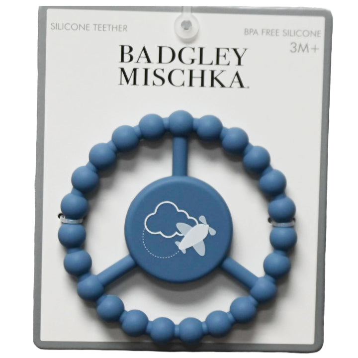 1pc Silicone Peace Teether - Blue Airplane Print C/P 100