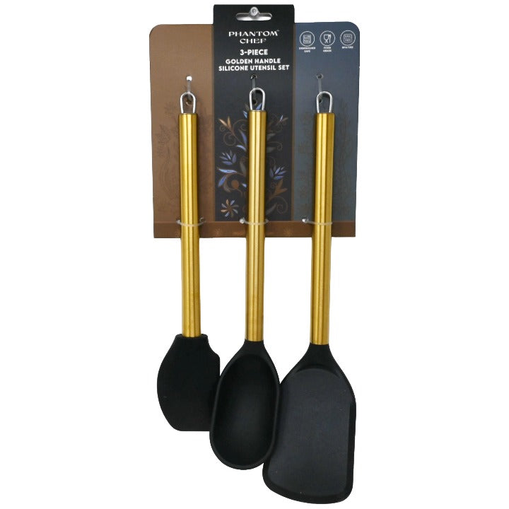 3pc Blk Gld Turner Spatula Spoon Set C/P 12 Phantom Chef
