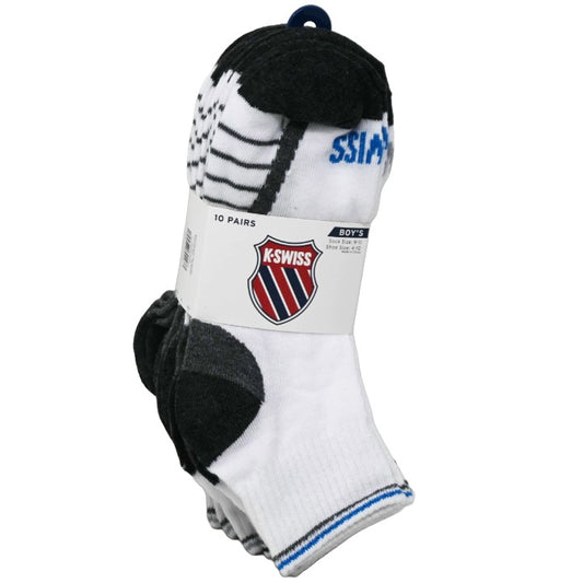 K-SWISS 10PK 9-11 BOYS QTR SOLID SOCKS C/P 36