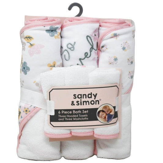 6pc BABY FLORAL BATH TOWEL SET SANDY & SIMON C/P 36