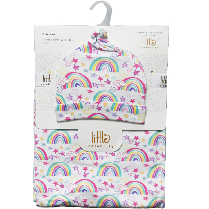 30"x40" 0-6m RAINBOW SWADDLE BLANKET W/HAT C/P 48