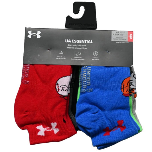 6pk BOYS UNDERARMOUR SPORT BROS ESSENTIALS QTR SOCKS SIZE 4-6 C/P 36