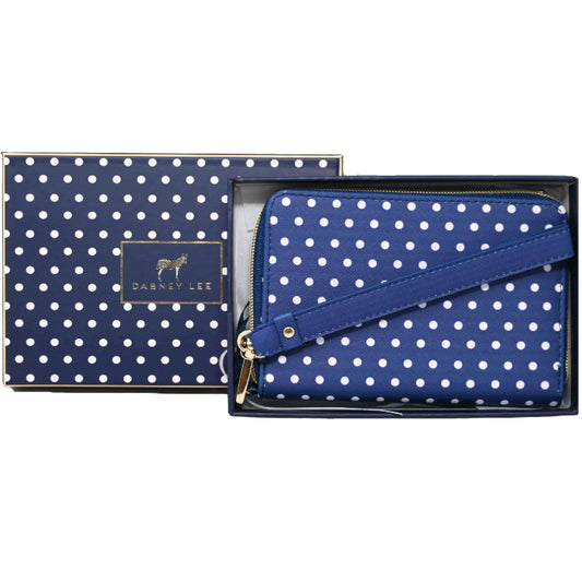 *OUTSIDE OF CA* SMALL BLUE POLKA DOT ZIPPER WALLET IN GIFT BOX C/P 50