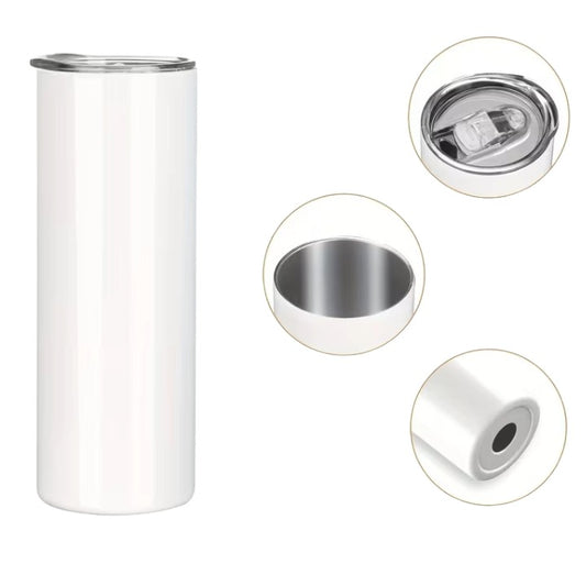 30oz White Stainless Steel Double Wall Tumbler w/Lid (No Label or UPC) C/P 25