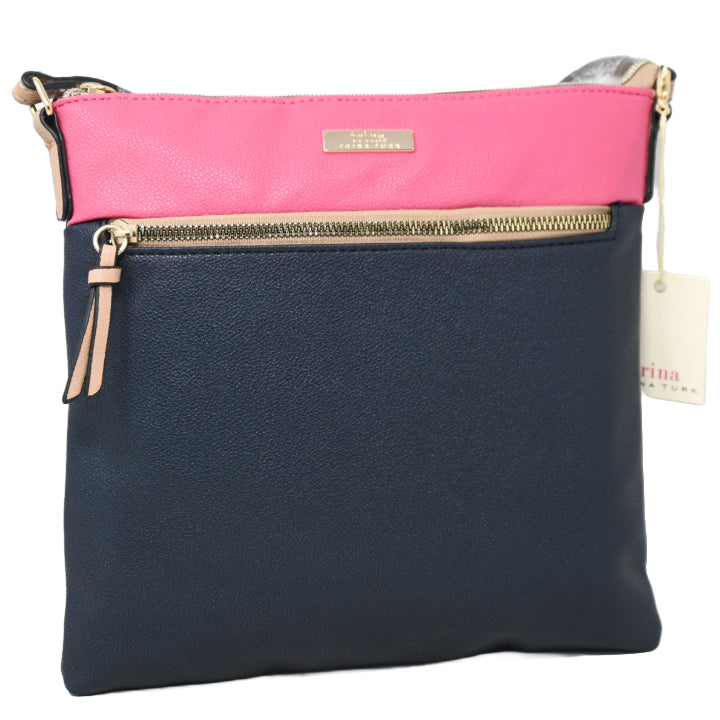 *OUTSIDE CA* 2-TONE NAVY/PINK PEBBLE CROSSBODY TRINA TURK C/P 20