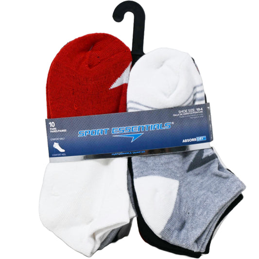 10pk KIDS WHT SPORT ESSENTIALS MULTI STRIPE HC QTR SOCKS SIZE 6-8 C/P 60