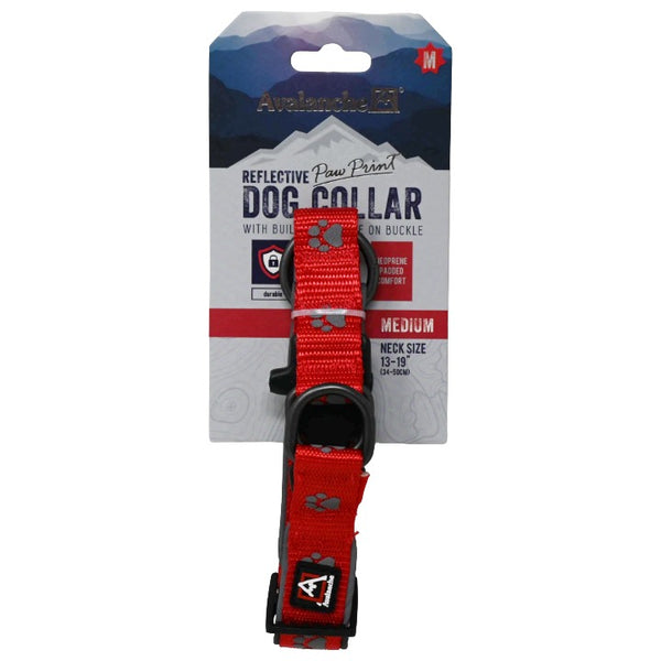 DOG COLLAR REFLECTIVE PAW PRINT RED C/P 72 AVALANCHE