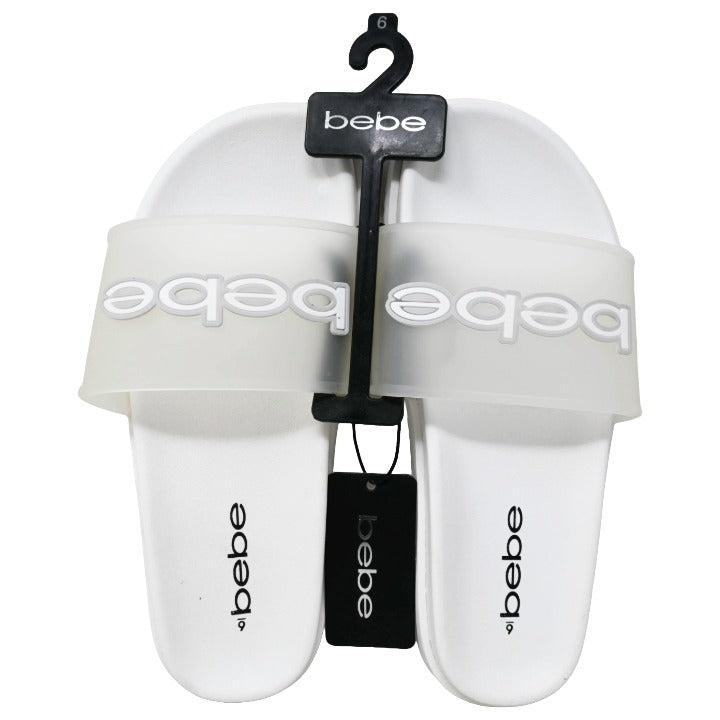 WOMEN WHITE SANDAL wTRANSLUCENT UPPER & RUBBER LOGO PATCH BEBE 6-ASST C/P 12