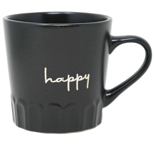 16oz Matte Black Mug with Embossed Pattern and Debossed "Happy" C/P 24