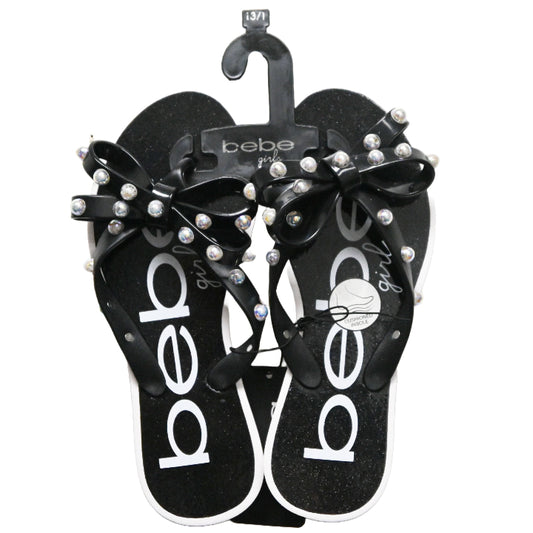 BEBE GIRLS BLACK PCU SANDAL W/STUDDED BOW ASST SIZE C/P 12