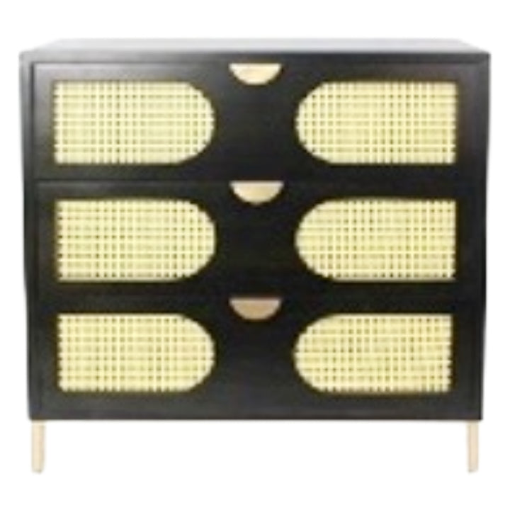 Cabinet Rattan Drawers Metal Legs 33.3"Hx31.5"Lx14.9"W C/P 1