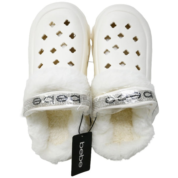 Womens Ivory Eva Platform Clogs with Rhinestone Straps C/P 24 BEBE