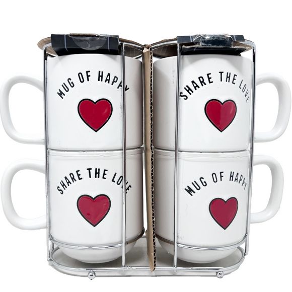 4pc 18oz SIDE BY SIDE SENTIMENT MUG SET W/HEART C/P 6