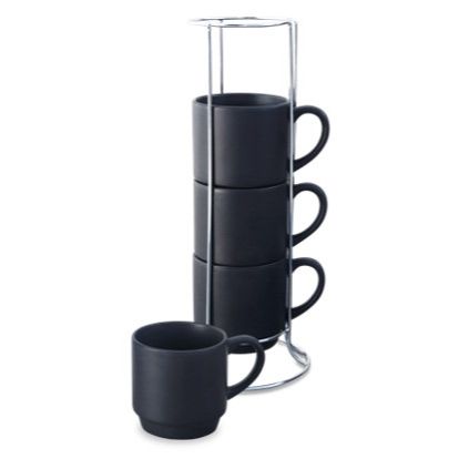 4pc BLACK STACKABLE COFFEE MUG SET C/P 9