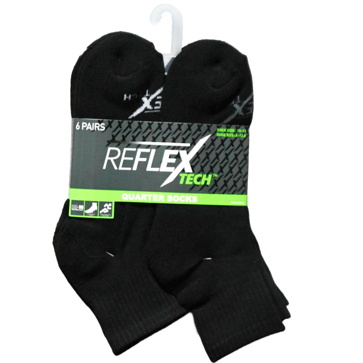 6pk MEN BLACK CUSHIONED QTR SOCKS SIZE 10-13 C/P 36