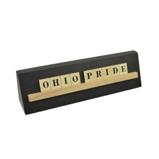 8x2 OHIO PRIDE Print Puzzle Piece Blk Wedge Wood Stand Tabletop C/P 24