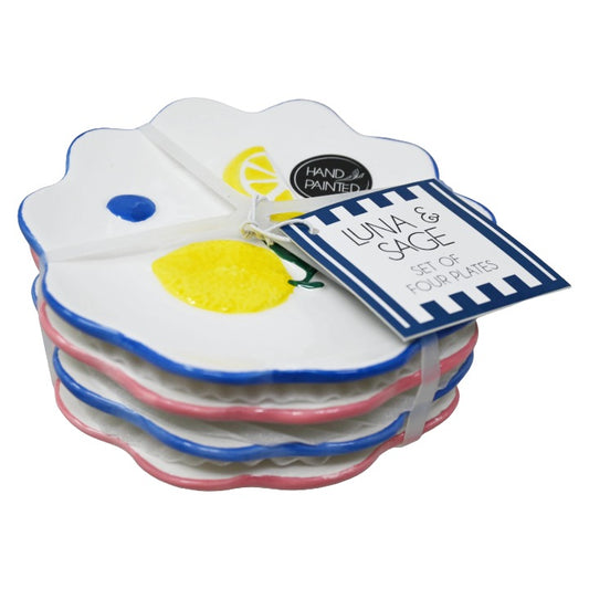 4pc CERAMIC WHT LEMON BERRY PLATE SET LUNA & SAGE C/P 8