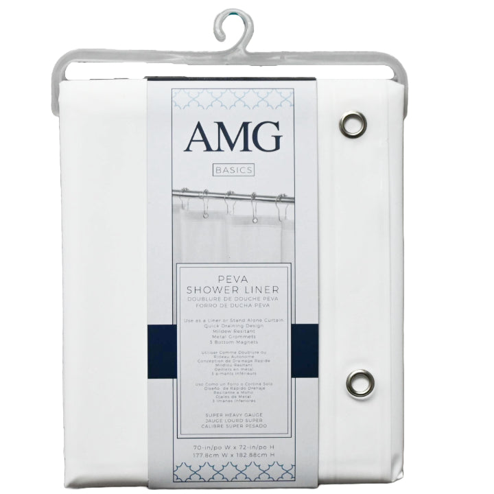 70" x 72" Wht PEVA Shower Liner wMetal Grommets and Weighed Magnetic Hem C/P 12
