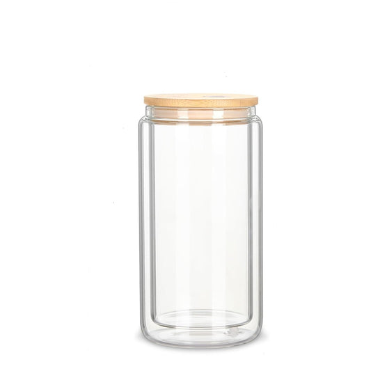 16oz Glass Tumbler w/Bamboo Lid Straw Hole (No Label or UPC) C/P 25