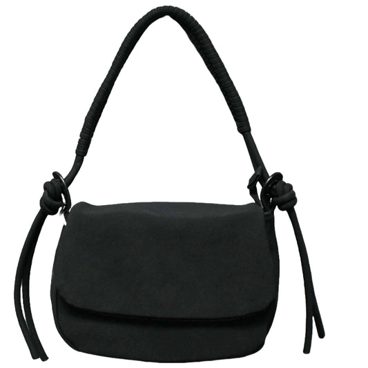 BLACK FLAP SHOULDER BAG wBRAIDED HANDLE C/P 12