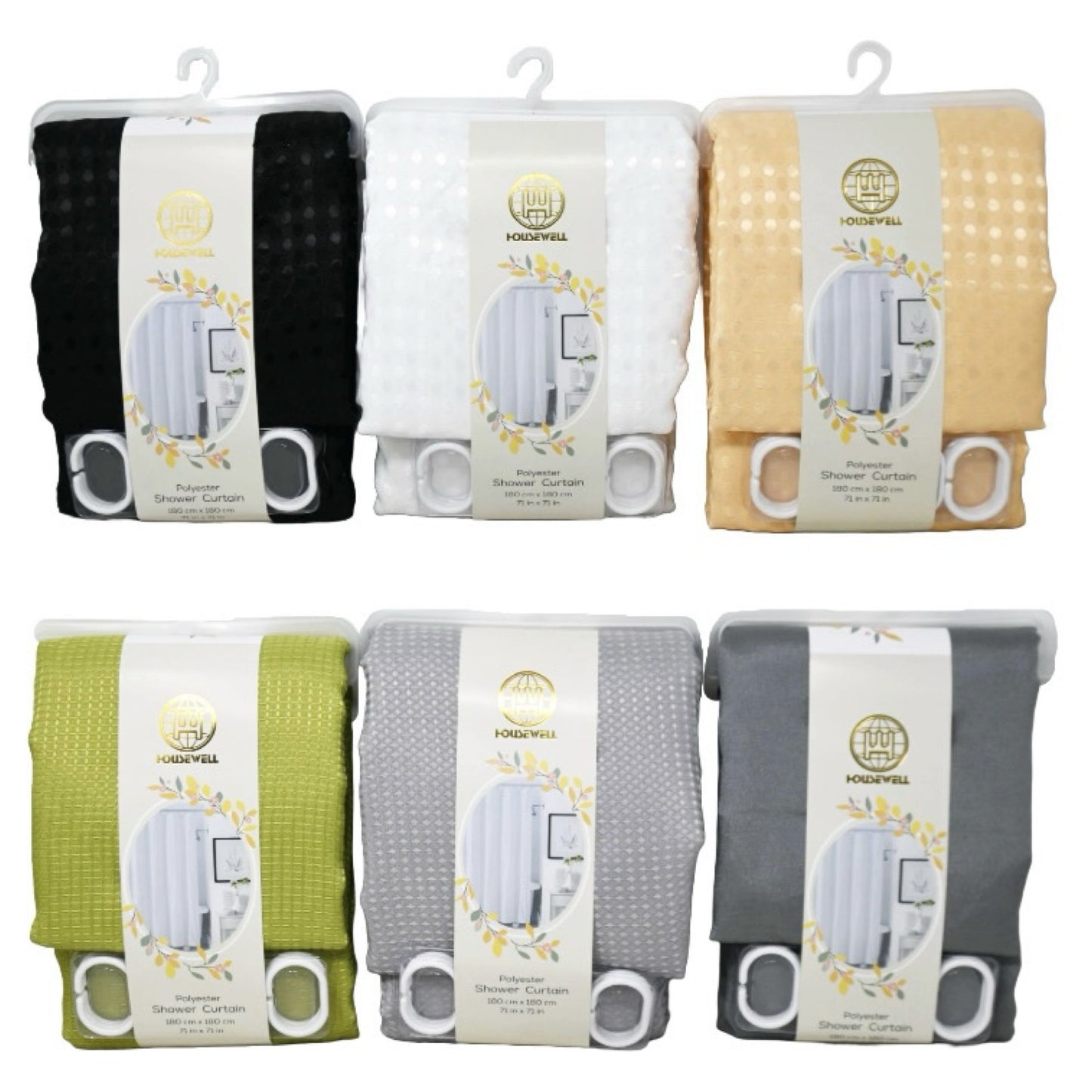 71x71" "AS IS" SOLID POLYESTER SHOWER CURTAINS WITH HOOKS ASST C/P 48