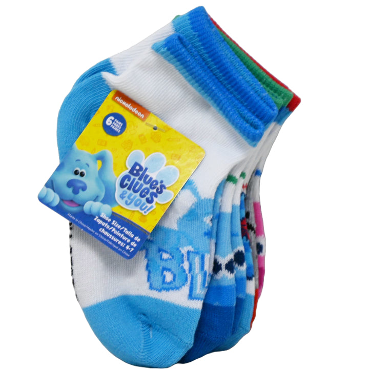 6pk BLUES CLUES YOU ARE SMART QTR SOCKS SIZE 2T-4T C/P 24