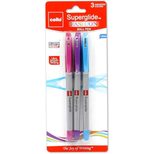 3pk CELLO ASST COLOR SUPERGLIDE FASHION PEN C/P 72