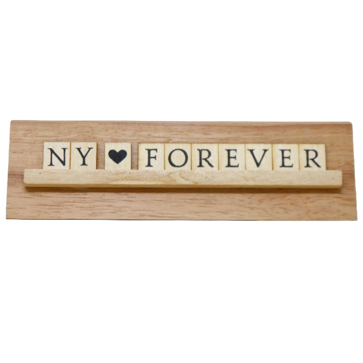 8x2 NY FOREVER Print Puzzle Piece Wedge Wood Stand Tabletop C/P 24