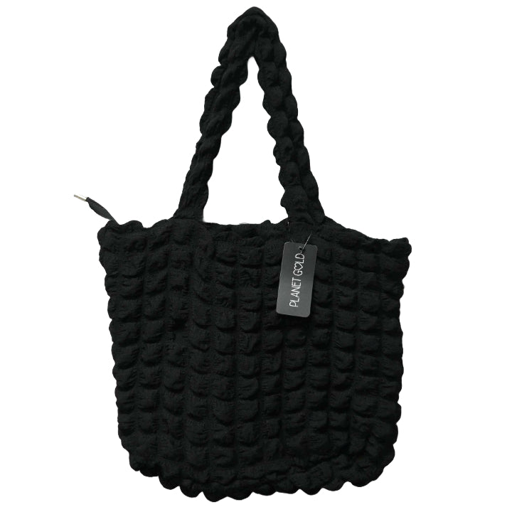 BLACK QUILTED CARRYALL HANDBAG W/TOP ZIPPER C/P 12