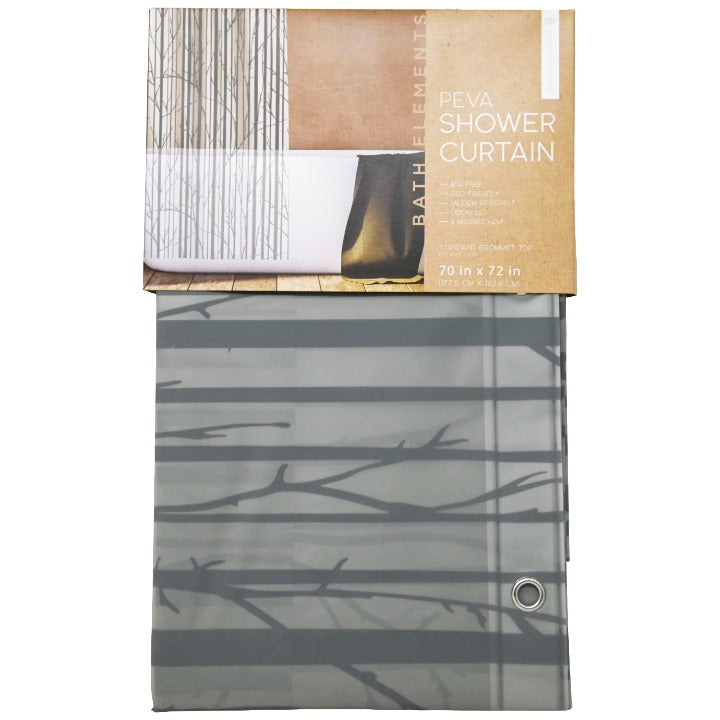 70X72" GREY PRINT PEVA SHOWER CURTAIN BATH ELEMENTS C/P 24