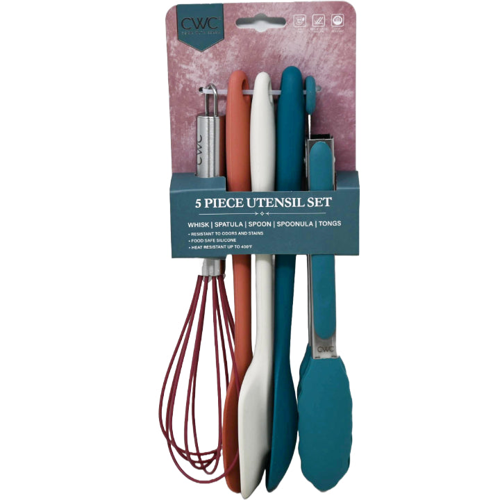 5pc Red/Teal Full Silicone utensil set C/P 48