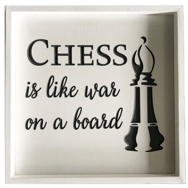 16"x16" CHESS WAR-WHITE ENGRAVED MDF W/ WOOD FRAME C/P 6