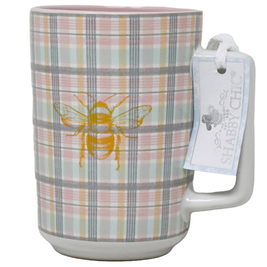 Plaid Tall Mug with Gold Bee Icon C/P 36