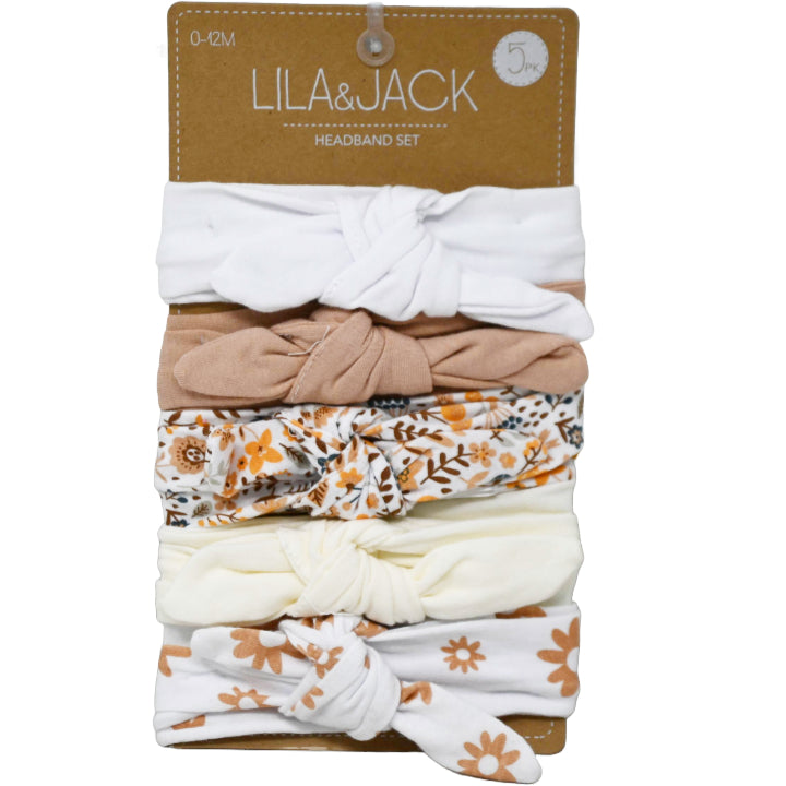 5pc Headbands Set-White Cinnamon Floral Gray C/P 48