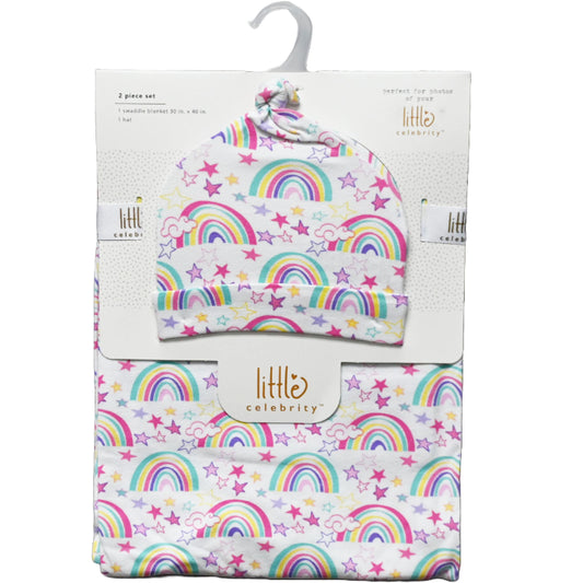 30"x40" 0-6m RAINBOW SWADDLE BLANKET W/HAT C/P 48