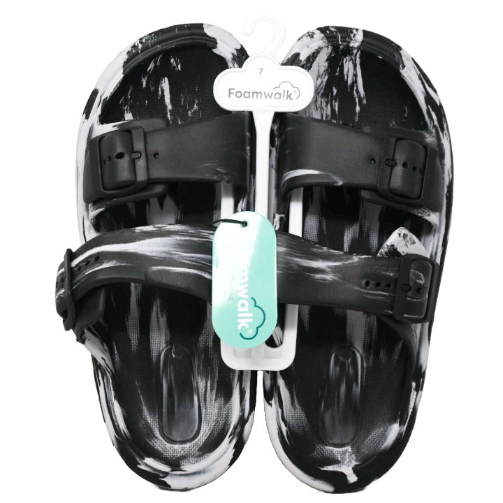 WOMEN BLK/WHT MARBLE EVA SANDAL DBL BUCKLE FOAMWALK 4-ASST SIZE C/P 12