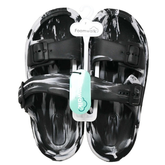 WOMEN BLK/WHT MARBLE EVA SANDAL DBL BUCKLE FOAMWALK 4-ASST SIZE C/P 12