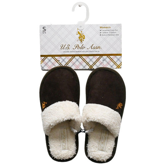 U.S. POLO ASSN. LADIES BROWN SLIPPERS WITH SHERPA C/P 24