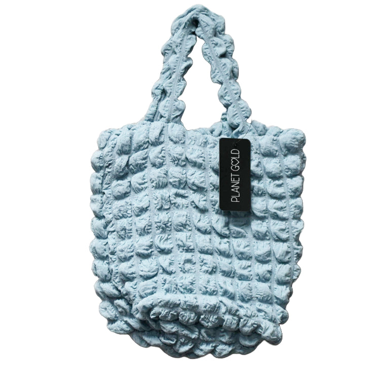 BLUE QUILTED LONG SATCHEL HANDBAG W/TOP ZIPPER C/P 12