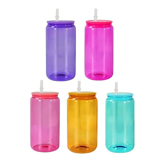 Asst 16oz Glass Tumbler w/Lid Assorted Colors (No Label or UPC) C/P 50
