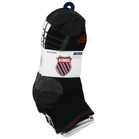 K-SWISS 10PK 9-11 BOYS QTR SOLID SOCKS C/P 36