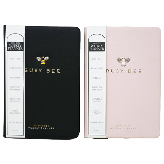 17m BLACK PU BEE PLANNER ASSTD COLORS C/P 12