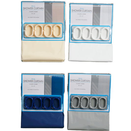 70" X 72" SOLID SHOWER CURTAIN W/C-HOOKS 4-ASST C/P 24