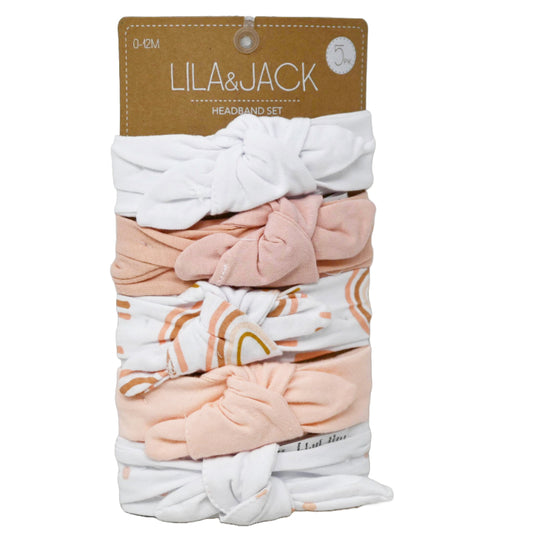 5pc  Headbands Set-White Peach Rainbow Polka Dots Print C/P 48